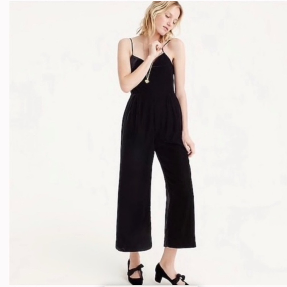 J. Crew Black Velvet Wide-Leg Jumpsuit - 8